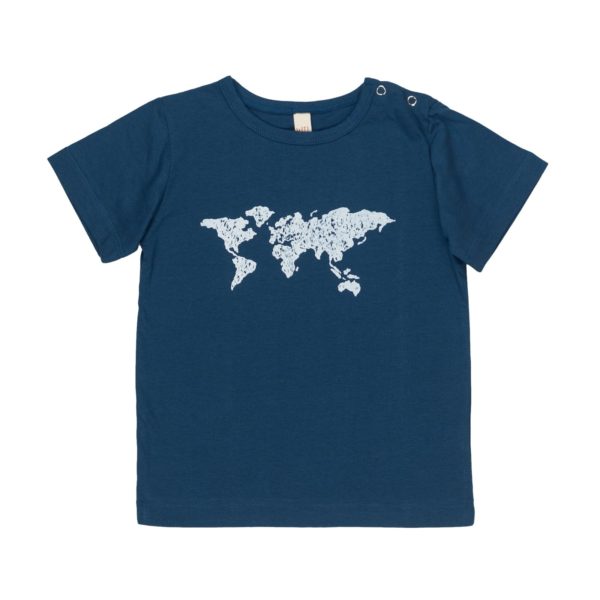 T-Shirt Weltkarte blau